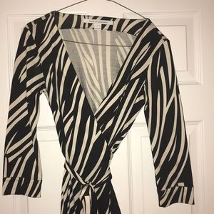 DVF black and white print wrap dress